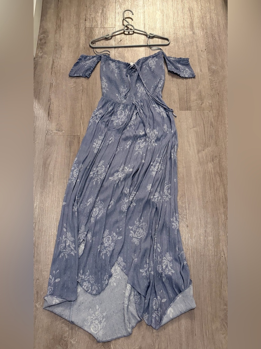 Sage the Label Gray-Blue Floral Print Maxi Dress